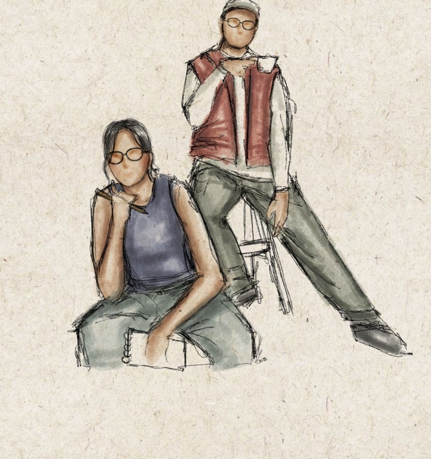 Illustrated portrait of Bukas Cafe owners Anna Javier and Angel Carreon